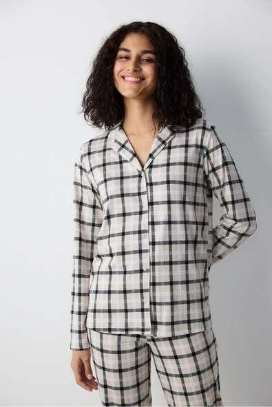 Penti Düğmeli Pamuklu Alia Gri Gömlek Pantolon Pijama Takımı - 2