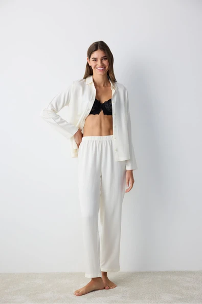 Penti Carrie Ekru Gömlek Pantolon Pijama Takımı - 5