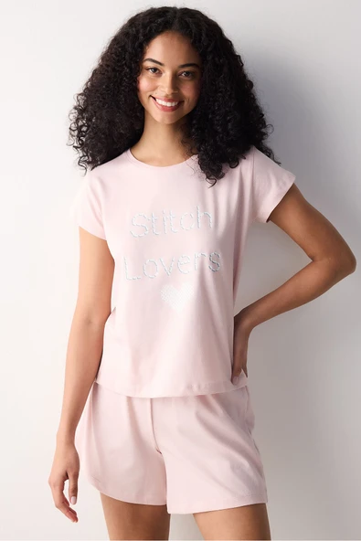 Penti Pamuklu Pink Heart Şortlu Pembe Pijama Takımı