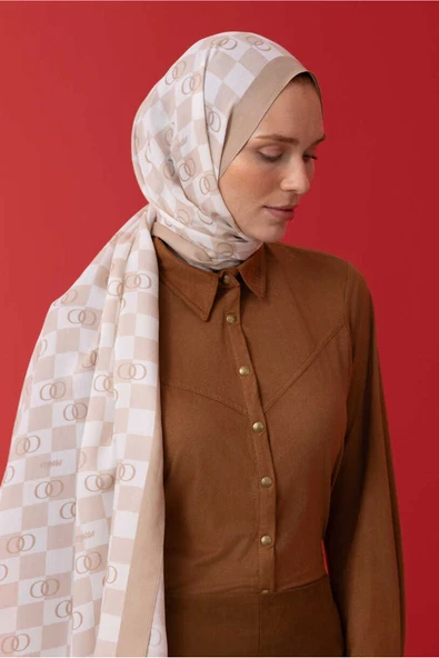 Imannoor Dama Logo Krem Floş Viskon Şal - 3