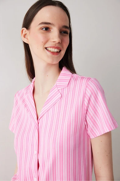 Penti Pink Strapless Gömlek Şort Pembe Pijama Takımı - 2