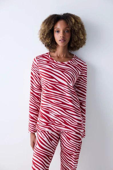 Penti Pamuklu Red Zebra Kırmızı Pantolon Pijama Takımı - 2