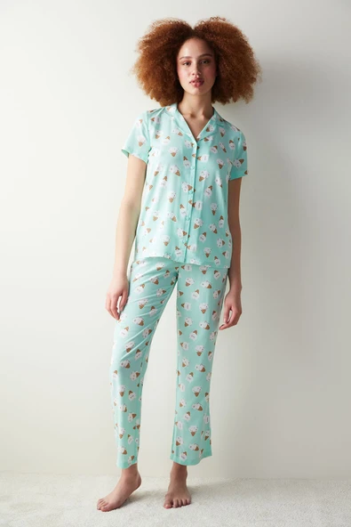Penti Ice Cream Mint Yeşili Gömlek Pantolon Pijama Takımı