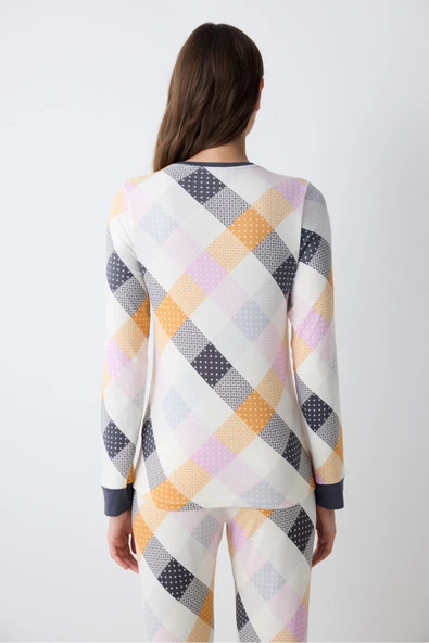 Penti Colorful Gingham Termal Çok Renkli Tişört Pijama Üstü - 4