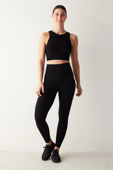 Penti Siyah Halter Yaka Seamless Crop Top - 3