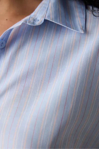 Penti Mila Gömlek Pantolon Çizgili Açık Mavi Pijama Takımı - 4