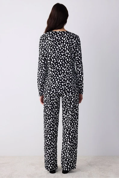 Penti Pamuklu Dark Leopard Siyah Pantolon Pijama Takımı - 3