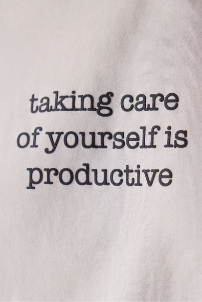 Penti Taş Renk Bisiklet Yaka Slogan Baskı Tişört - 4