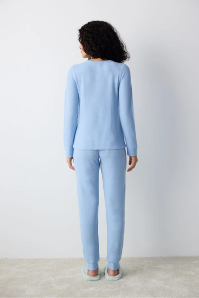 Penti Blue Soft Açık Mavi Pantolon Pijama Takımı - 4