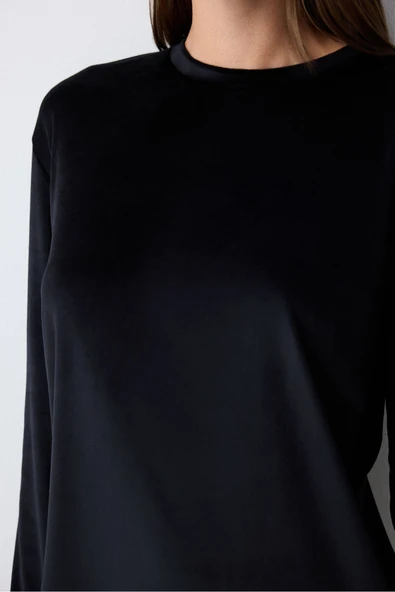 Penti Black Fuzzy Solid Siyah Pijama Üstü - 3