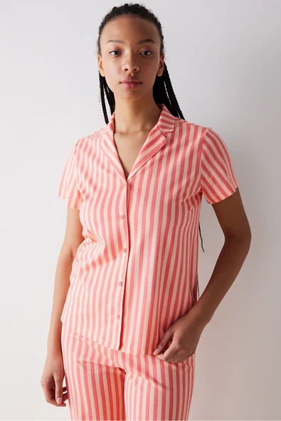 Penti Base Rosy Stripes Gül Rengi Gömlek Pantolon Pijama Takımı - 1