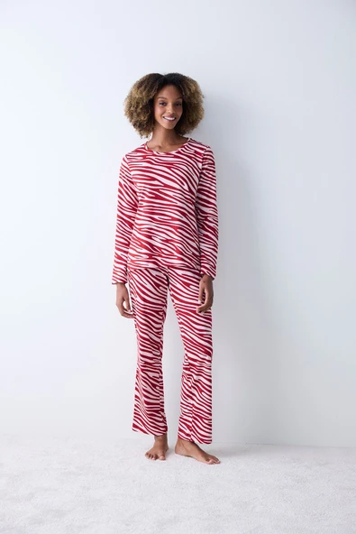 Penti Pamuklu Red Zebra Kırmızı Pantolon Pijama Takımı