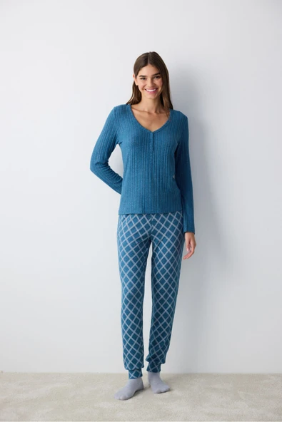 Penti Cozy Time Green Petrol Yeşili Pantolon Pijama Takımı - 2
