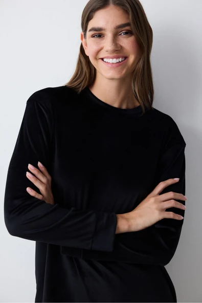 Penti Black Fuzzy Solid Siyah Pijama Üstü - 2