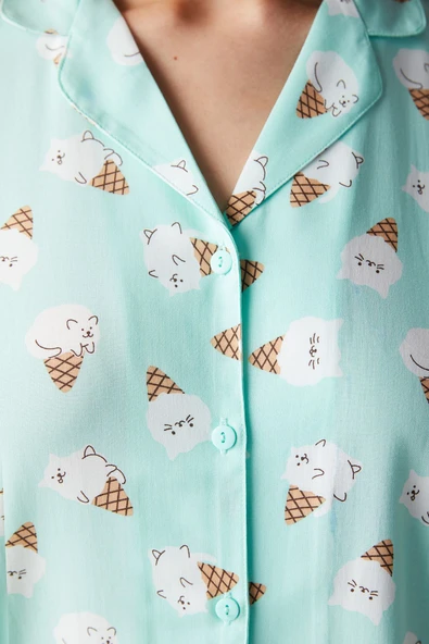 Penti Ice Cream Mint Yeşili Gömlek Pantolon Pijama Takımı - 4