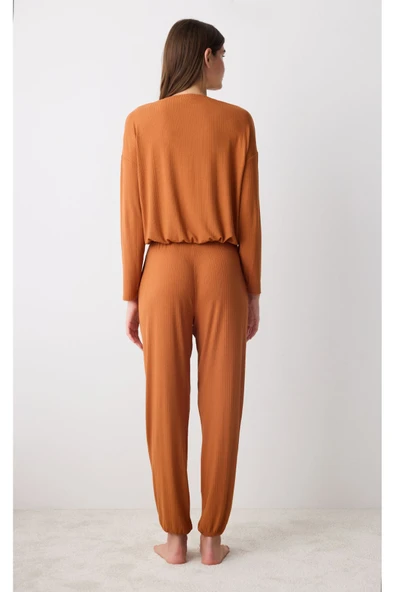 Penti Hailey Solid Açık Kahverengi Pantolon Pijama Takımı - 5