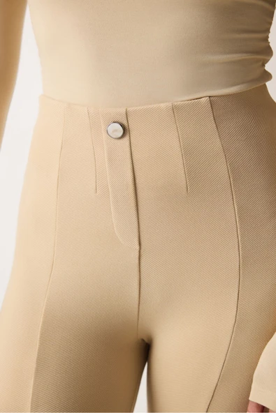 Penti Bej Yüksek Bel Düğmeli Bilek Boy Tayt - 3
