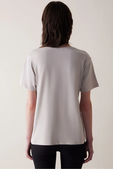 Penti Taş Renk Bisiklet Yaka Slogan Baskı Tişört - 6