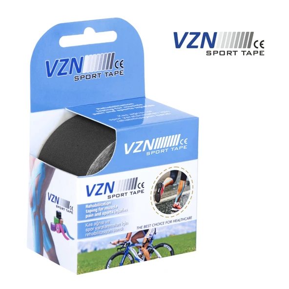 VZN Sport Tape Siyah Renk Kinezyo Sporcu Bandı Ağrı Bandı 5 Metre X 5 Cm