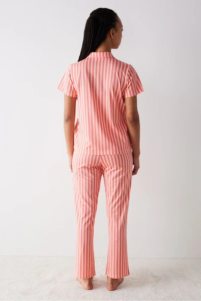 Penti Base Rosy Stripes Gül Rengi Gömlek Pantolon Pijama Takımı - 4
