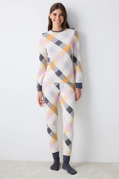 Penti Colorful Gingham Termal Çok Renkli Tişört Pijama Üstü - 2