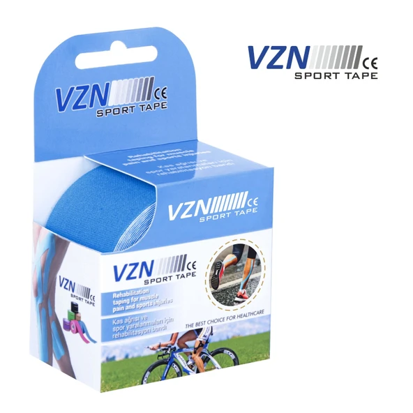 VZN Sport Tape Mavi Renk Kinezyo Sporcu Bandı Ağrı Bandı 5 Metre X 5 Cm - 2
