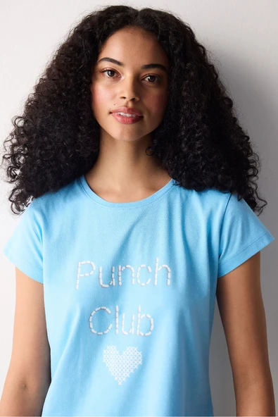 Penti Pamuklu Blue Heart Şortlu Mavi Pijama Takımı - 2