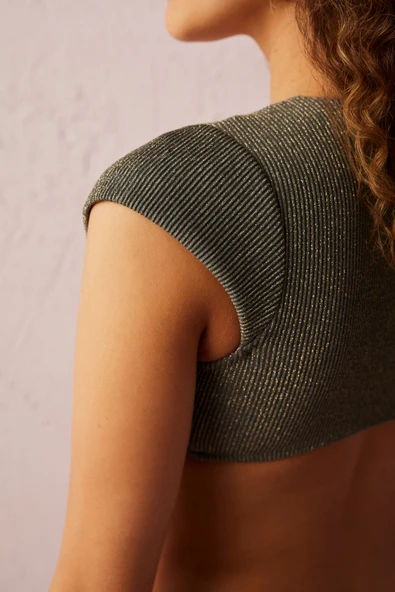 Penti Gri Joy Altın Rengi Simli Yanları Pencere Detaylı Mayokini - 5