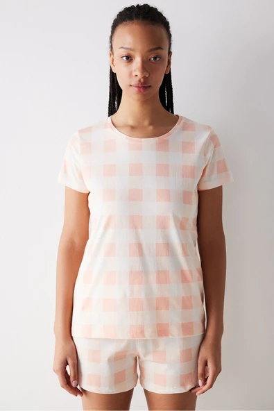 Penti Peach Gingham Şortlu Pijama Takımı