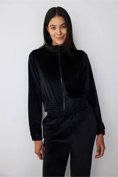 Penti Soft Velvet Elasticated Black Jacket