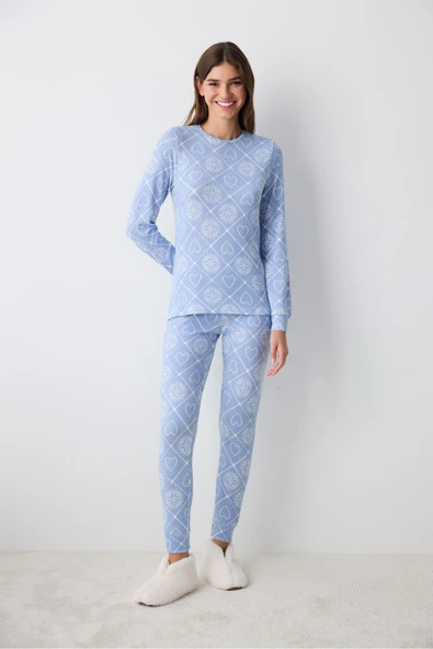Penti Winter Love Termal Mavi Pantolon Pijama Takımı - 1