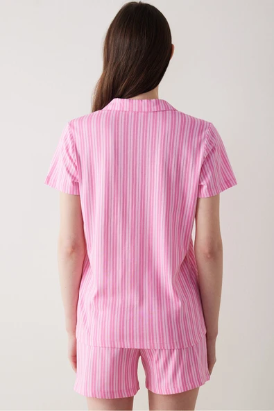 Penti Pink Strapless Gömlek Şort Pembe Pijama Takımı - 4