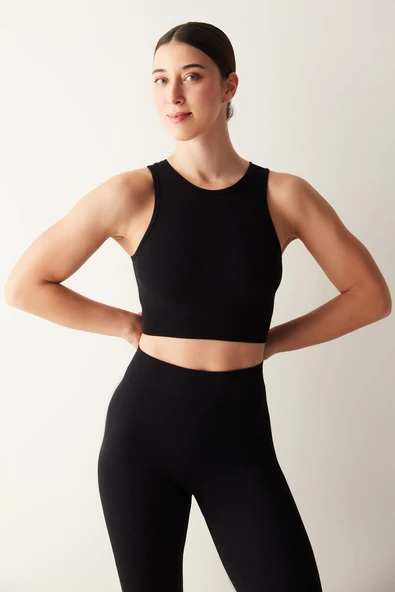 Penti Siyah Halter Yaka Seamless Crop Top