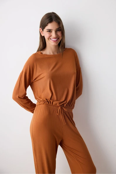 Penti Hailey Solid Açık Kahverengi Pantolon Pijama Takımı - 2