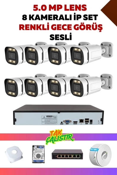 8 Kameralı Set - 5MP Sony Lensli 4.0 MP İp Gece Görüşlü Güvenlik Kamerası Sistemi - KL5RLIYHI1 ürün görseli