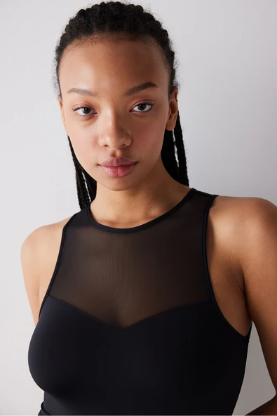 Penti Tül Detaylı Siyah Bodysuit - 3
