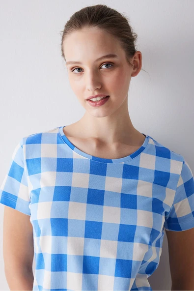 Penti Blue Gingham Şortlu Pijama Takımı - 2