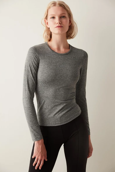 Penti Dark Grey Melange Fitted Long Sleeve Üst - 3