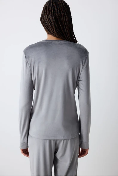 Penti Greek Fuzzy Solid Koyu Gri Sweatshirt Pijama Üstü - 3