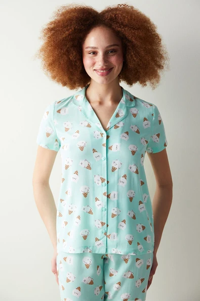 Penti Ice Cream Mint Yeşili Gömlek Pantolon Pijama Takımı - 2