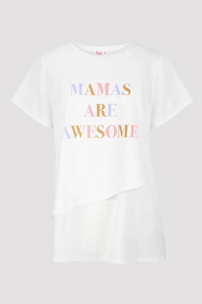 Penti Hamile Awesome Slogan Baskılı Tişört Pijama Üstü - 6