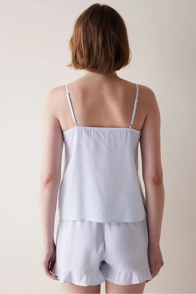 Penti Chole Gingham Mavi Şortlu Pijama Takımı - 5