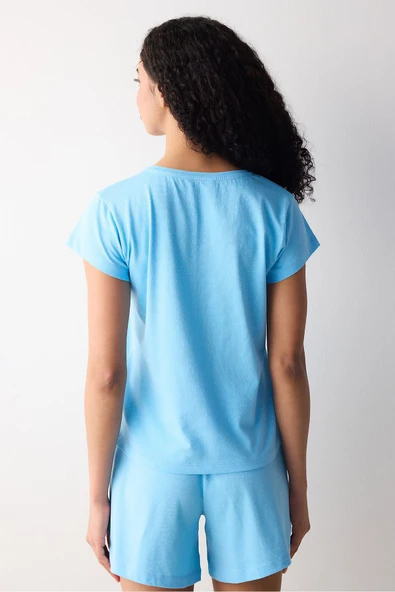 Penti Pamuklu Blue Heart Şortlu Mavi Pijama Takımı - 4