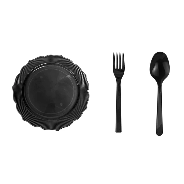 Omeyva 23 Cm. Siyah Sorfa Piknik Seti - Sert Mika Plastik - 24 Kişilik Tabak Çatal Kaşık Takımı ürün görseli 1