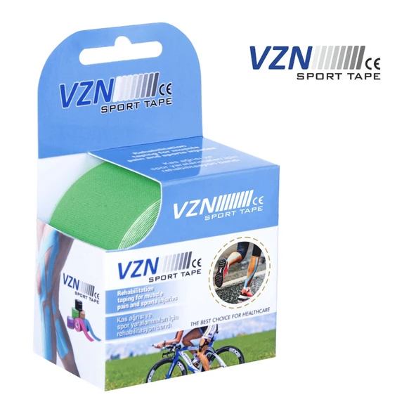 VZN Sport Tape Yeşil Renk Kinezyo Sporcu Bandı Ağrı Bandı 5 Metre X 5 Cm - 2