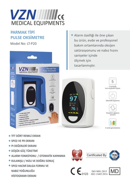 VZN Pulseoksimetre Parmak Tipi Oksimetre Kan Oksijen Nabız Ölçer, Alarm ve Pi Özellikli - 3
