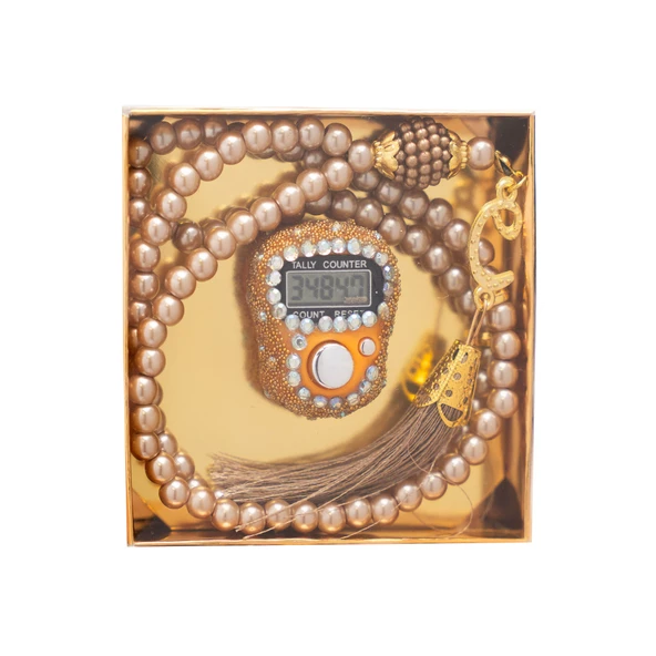 Boncuklu Zikirmatik + Tesbih Hediye Seti (Gold)