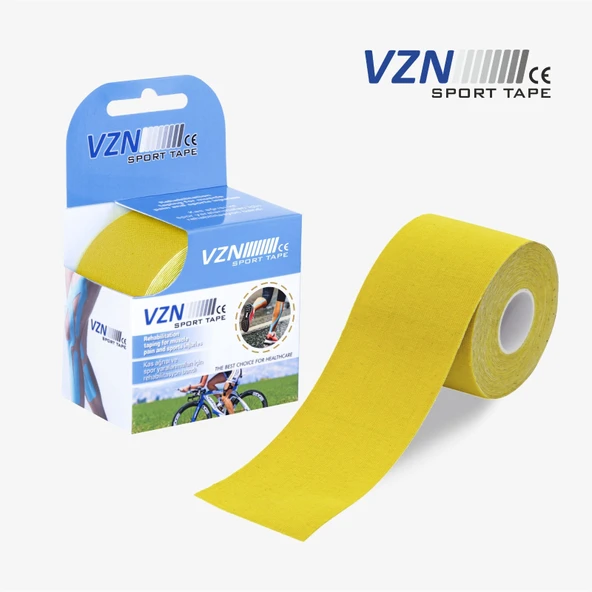 VZN Sport Tape Sarı Renk Kinezyo Sporcu Bandı Ağrı Bandı 5 Metre X 5 Cm