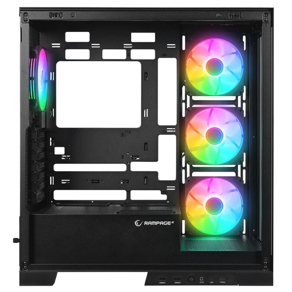 Rampage HYDRA V2 4*ARGB Fan+Hub Temperli Cam E-ATX Exclusive Siyah Oyuncu Kasası - 6