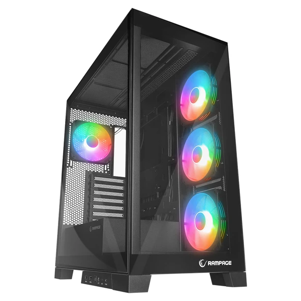 Rampage HYDRA V2 4*ARGB Fan+Hub Temperli Cam E-ATX Exclusive Siyah Oyuncu Kasası